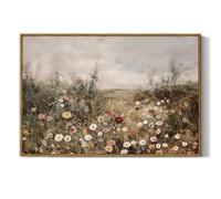 InSimSea Framed Canvas Prints Art Vintage Decor, Classical Wildflower Field Meadow Flowers Painting, Rustic Landscape Large Wall Art for Living Room Bedroom Home Bathroom Wall Decor, 16x24inch