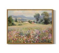 InSimSea Framed Canvas Prints Art Vintage Decor, Wildflower Meadow Landscape Antique Painting, Rustic Spring Wall Art for Living Room Bedroom Home Bathroom Wall Decoration, 12x16inch