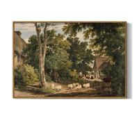 InSimSea Framed Canvas Wall Art Vintage Decor, Room Decor Classical Countryside Landscape Farmhouse Watercolor Painting Large Wall Art for Living Room Badroom Bathroom, 16"x24"