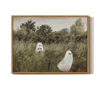 InSimSea Framed Canvas Wall Art, Vintage Halloween Decor With Cute Ghosts, Indoor Bedroom Bathroom Living Room Pictures, Landscape Prints, 12"x16"