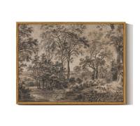 InSimSea Framed Canvas Wall Art, Vintage Wall Decor, Antique Watercolor Country Landscape Painting for Living Room, Bedroom Moody Black Sketch Retro Woodland Prints Pictures Decorations,12x16inch