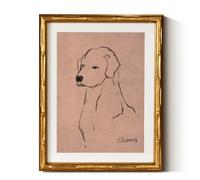 InSimSea Gold Bamboo Framed Canvas Wall Art, Minimalist Dog Sketch Animal Paintings, Antique Vintage Picture Frame with Mat, Victorian Home Wall Decor for Living Room Bedroom Gallery, 11x14inch