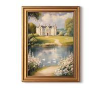 InSimSea Gold Framed Canvas Prints Wall Art, Vintage Country Decor, Classical Lake Estate Paintings Farmhouse Wall Decor Aesthetic, Antique Pictures for Bedroom Living Room Shelf, 12x16inch
