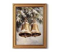InSimSea Gold Framed Christmas Wall Art, Vintage Canvas Prints Decor, Jingle Bells Snow Paintings Wall Shelf Decor, Rustic Pictures for Winter Bedroom Holiday Decoration Gifts, 12x16inch