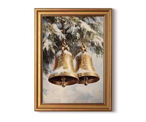 InSimSea Gold Framed Christmas Wall Art, Vintage Canvas Prints Decor, Jingle Bells Snow Paintings Wall Shelf Decor, Rustic Pictures for Winter Bedroom Holiday Decoration Gifts, 12x16inch