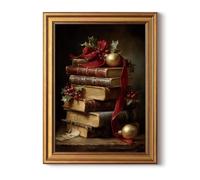 InSimSea Gold Framed Christmas Wall Art, Vintage Canvas Prints Decor, Retro Book Paintings Wall Shelf Decor, Rustic Pictures for Winter Xmas Study Bedroom Holiday Decoration Gifts, 12x16inch