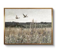 InSimSea Golden Framed Vintage Canvas Wall Art, Nature Inspired Champ fleuri Classical Artwork Rustic Flying Birds Wildflower Farmhouse Wall Decor for Living Room, Bedroom 12"x16"