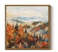 InSimSea Square Framed Canvas Wall Art, Autumn Prints Classical Landscape Pine Forest In The Morning Mist, Fall Home Wall Decor for Living Room, Bedroom, Bathroom, Office 12"x12"