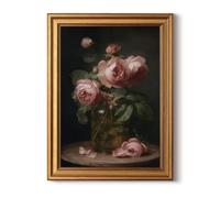 InSimSea Vintage Floral Wall Art, Moody Pink Peony Canvas Print, 12x16 Inch | Gold Framed Dark Flower Still Life Oil Painting, French Country Botanical Artwork for Bedroom Living Room Dining Room