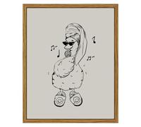 InSimSea Vintage Framed Wall Art, Singing Duck in the Bathroom, Humorous Art Canvas Decor, Line Animal Wall Decor, Suitable for Bathrooms and Bedrooms 8x10in