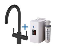 Insinkerator 3N1 Velvet Black J Shape Instant Filtered Steaming Hot Water With Mains Hot & Cold Kitchen Mixer Tap