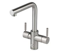 InSinkErator 4 in 1 L-Shape Kitchen Sink Mixer Tap, Water Filter Tap & NeoTank, Instant Hot, Cold, Filtered & Near-Boiling Water Faucet, Brushed Steel