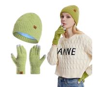 INSISMY Hat and Gloves for Women Thermal Touch Screen Gloves and Beanie Hat with Fleece Lined Warm Soft for Ladies