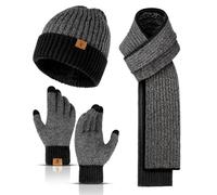 INSISMY Hat and Scarf Set for Men with Thermal Touch Screen Gloves, 3PCS | Men's Thick Fleece Lined Beanie Hat, Winter Gloves with Touch-Sensitive Fingertips, Warm Knit Long Scarf Set for Men Women