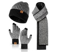 INSISMY Hat and Scarf Set for Men with Thermal Touch Screen Gloves, 3PCS | Men's Thick Fleece Lined Beanie Hat, Winter Gloves with Touch-Sensitive Fingertips, Warm Knit Long Scarf Set for Men Women