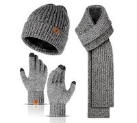 INSISMY Hat and Scarf Set for Men with Thermal Touch Screen Gloves, 3PCS | Men's Thick Fleece Lined Beanie Hat, Winter Gloves with Touch-Sensitive Fingertips, Warm Knit Long Scarf Set for Men Women