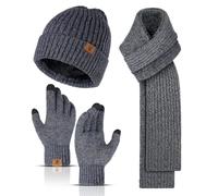 INSISMY Hat and Scarf Set for Men with Thermal Touch Screen Gloves, 3PCS | Men's Thick Fleece Lined Beanie Hat, Winter Gloves with Touch-Sensitive Fingertips, Warm Knit Long Scarf Set for Men Women