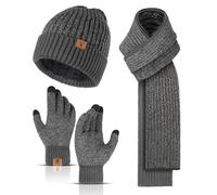 INSISMY Hat and Scarf Set for Men with Thermal Touch Screen Gloves, 3PCS | Men's Thick Fleece Lined Beanie Hat, Winter Gloves with Touch-Sensitive Fingertips, Warm Knit Long Scarf Set for Men Women