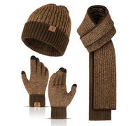 INSISMY Hat and Scarf Set for Men with Thermal Touch Screen Gloves, 3PCS | Men's Thick Fleece Lined Beanie Hat, Winter Gloves with Touch-Sensitive Fingertips, Warm Knit Long Scarf Set for Men Women