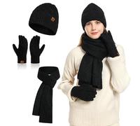 INSISMY Womens hat scarf and Touch screen gloves set ladies Women Winter scarf Warm Fleece Lined Beanie Skull Caps for Men Women