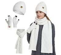 INSISMY Womens hat scarf and Touch screen gloves set ladies Women Winter scarf Warm Fleece Lined Beanie Skull Caps for Men Women White