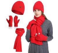 INSISMY Womens hat scarf and Touch screen gloves set ladies Women Winter scarf Warm Fleece Lined Beanie Skull Caps for Men Women
