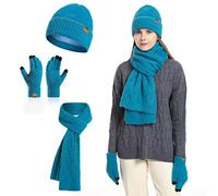 INSISMY Womens hat scarf and Touch screen gloves set ladies Women Winter scarf Warm Fleece Lined Beanie Skull Caps for Men Women Blue