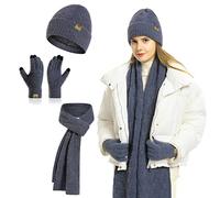 INSISMY Womens hat scarf and Touch screen gloves set ladies Women Winter scarf Warm Fleece Lined Beanie Skull Caps for Men Women Gray