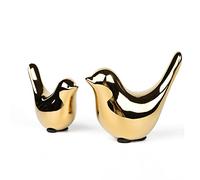 Insiswiner 2 x Small Animal Statues Ceramic Ornament Golden Birds Garden Shed Decorative
