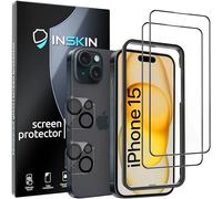 Inskin Matte Anti Glare Tempered Glass Screen Protector for iPhone 15 6.1 inch [2023] - Ultimate 2+2 Bundle with HD Clear Camera Lens Guard and Auto Alignment Tray, Case Compatible