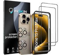 Inskin Matte Anti Glare Tempered Glass Screen Protector for iPhone 15 Pro Max 6.7 inch [2023] - Ultimate 2+2 Bundle with HD Clear Camera Lens Guard and Auto Alignment Tray, Case Compatible