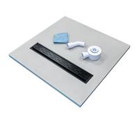 INSL8 Linear Wet Room Tile On Shower Tray - Waterproof XPS Core, Cement Coated Surface, Easy Installation and Handle, Black (Tile On/Solid, 1500 x 800 x 30mm)