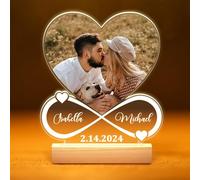 INSOACH Personalized for Couples, Custom Heart Picture Frame & Night Light, Acrylic Plaque, Perfect Christmas & Wedding Presents for Him & Her