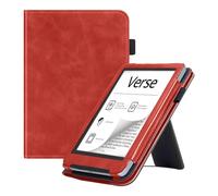 INSOLKIDON Compatible For Pocketbook Verse Lite PB619/Verse PB629/Verse pro PB634 Tablet case, Ultra Slim PU leather Cover Case folding Stand Cover Protective Tablet Hand Strap Magnet (Red)