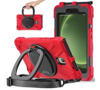 INSOLKIDON Compatible For Samsung Tab Active 3/Active 5, SM-T570/T575/T577 Tablet case Heavy Duty Rugged Tough Case Pen Holder,360 Rotating Stand Hand Strap Protective shoulder strap (Red)
