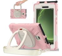 INSOLKIDON Compatible For Samsung Tab Active 3/Active 5, SM-T570/T575/T577 Tablet case Heavy Duty Rugged Tough Case Pen Holder,360 Rotating Stand Hand Strap Protective shoulder strap (Pink)