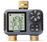 Insoma 2-Zone Sprinkler Timer Brass Inlet/Outlet, Water Hose Timer with Auto/Manual Modes + Rain Delay | Big LCD Dispay | Hose Timers for Garden, Yard Lawn, IPX5 Waterproof & Save Water