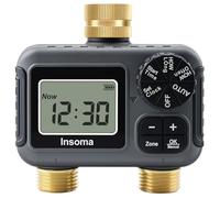 Insoma 2-Zone Water Timer Brass Inlet/Outlet, Programmable Outdoor Hose Faucet Timers with Auto/Manual Modes + Rain Delay, Waterproof Sprinkler Timer for Garden, Lawn, Yard, Pool | Save Water & Money