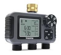Insoma 3-Zone Sprinkler Timer with Brass Inlet + IPX5 Waterproof | Programmable Auto/Manual Irrigation Mode with Rain Delay & Large LCD | Water Hose Timer 3 Outlets for Garden, Lawn, Yard, Pool