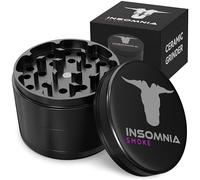 Insomnia Smoke Herb Grinder | Premium 4 Piece Aluminium Metal Grinder with Pollen Catcher, Strong Magnetic Lid, Razor Sharp 28 Teeth, Non-Sticky & Easy to Clean with Ceramic Coating (Black)