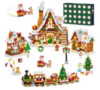 INSOON Advent Calendar 2025 Gingerbread House Mini Building Set with Light, 24 Days Countdown Christmas Village Building Blocks with Xmas Tree Train, Vacation Gift for Adults Kids Girls Boys Ages 12+