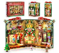 INSOON Christmas Book Nook Building Set with Lights, Christmas Booknook Building Block Kit with Gingerbread House Santa Xmas Tree, House Building Toy for Adults Teens Girls Boys Ages 10+