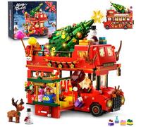 INSOON Christmas Double Decker Bus Building Set with Lights, Christmas Bus Building Block Toy with Santa Xmas Tree Reindeer, 1262 PCS Festive City Vehicle for Adults Boys Girls Ages 10+