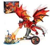 INSOON Mechanical Fire Dragon Building Set Toy with Light for Boys 8+ | Interactive Dragon Building Block Model with Crank Mechanism, Collectible Christmas Birthday Gift for Kids Teens(1107PCS)
