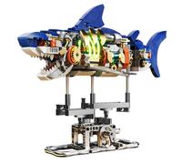 INSOON Mechanical Shark Building Set with LED Light, 687 PCS Interactive Building Block Model with Display Stand, Movable Ocean Animal Toy, Home Decor Gift for Adults Teens Kids Boys Ages 8-12+
