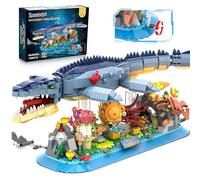 INSOON Mosasaurus Building Set with LED Light, 1219 PCS Movable Ocean Animal Building Block Toy with Nautiluses Jellyfish Squid Coral Reef, Ancient Reptile Home Decor Gift for Adults Teens Boys 12+