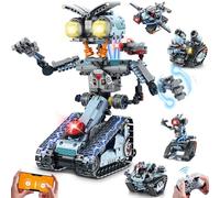 INSOON Robot Building Toy with Lights, 5 in 1 Robotic Building Set with APP & Remote Control, RC Tech Tracked Tank Car Fighter Jet Model Kit 795 PCS, Educational Gift for Kids Boys Girls Ages 14+