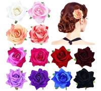inSowni 12 Pieces Flamenco Dancer Mexican Rose Flower Brooches Pins Prom Party Wedding Bridal Floral Alligator Hair Clips Barrettes Accessories for Women Girls