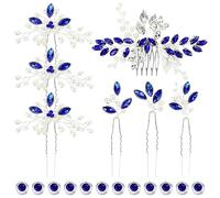 inSowni 19pcs Prom Wedding Bridal Silver Metal Pearl Royal Blue Crystal Hair Side Combs Slides U-shaped Hairpins Twist Spiral Hair Pins Headpieces Accessories for Women Flower Girls Brides Bridesmaids