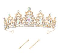 inSowni 1pc Birthday Wedding Bridal Princess Queen Sparkly Crystal Rhinestone Tiara Crown Headband Headpiece with 2 Bobby Pins for Women Girls Brides Bridesmaids (Gold Silver AB)